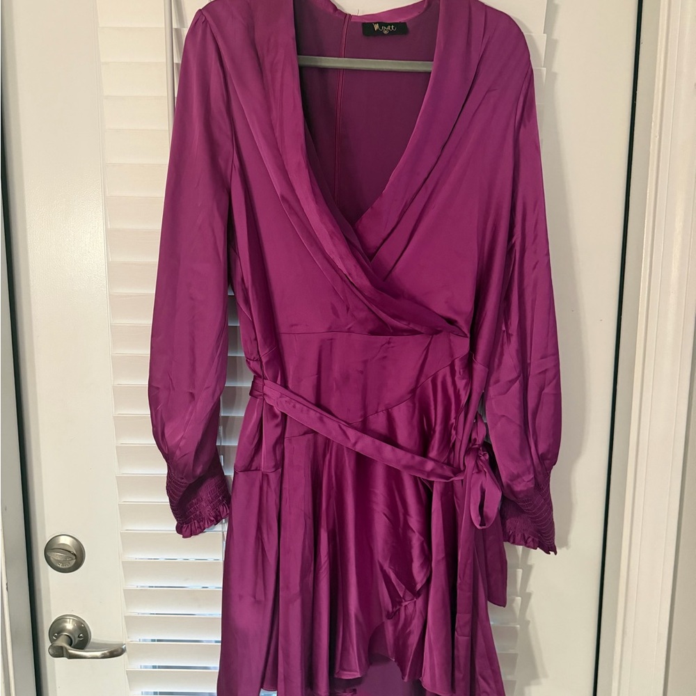 Magenta Wrap Dress with Tie Waist
